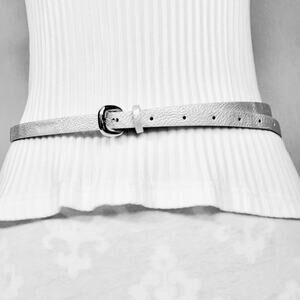 Metallic Silvery Skinny Belt Large Waist Faux Leather